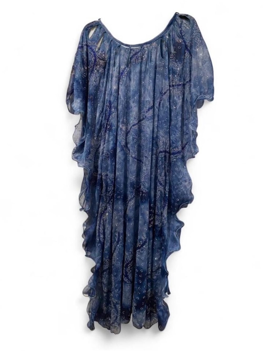 Blue Sheer Ruffle Maxi Dress